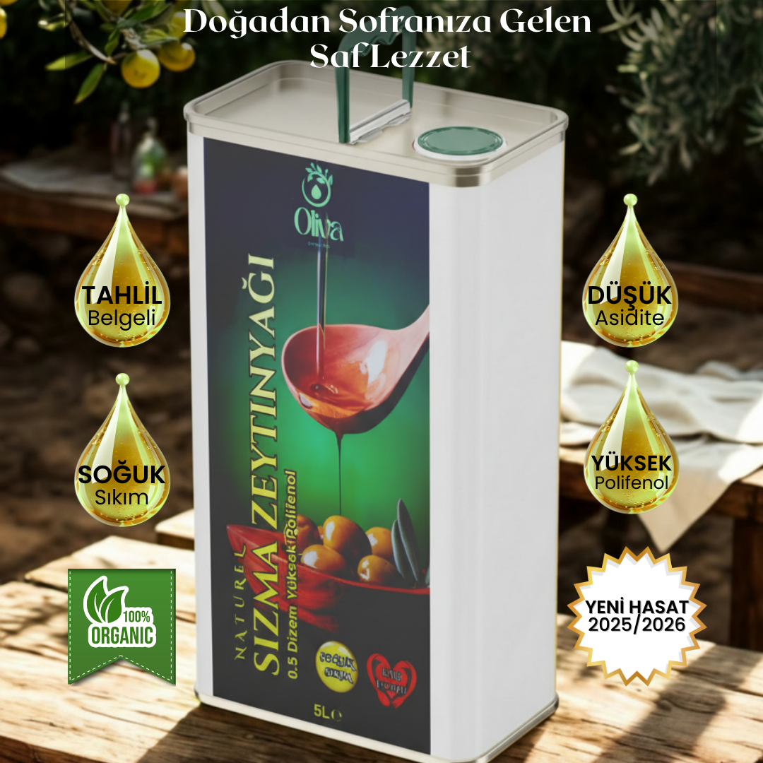 2025_2026 Kasım ayı 0.5 Dizem Naturel Soğuk Sıkım Olgun Hasat Premium Zeytinyağı 5 Lt.
